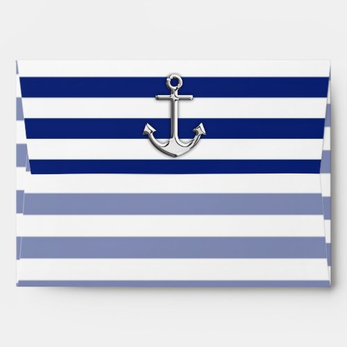 Chrome Like Anchor on Navy Blue Stripes Decor Envelope
