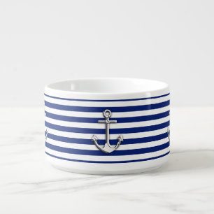 Chrome Like Anchor on Navy Stripes Decor Bowl