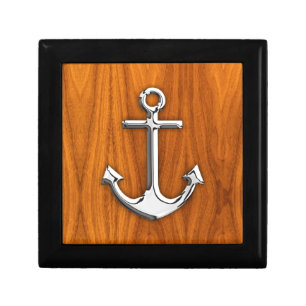Chrome Like Anchor on Teak Veneer Jewelry Box