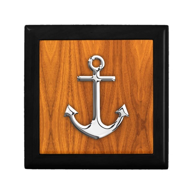 Chrome Like Anchor on Teak Veneer Jewelry Box (Front)