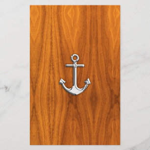 Chrome Like Anchor on Teak Veneer Stationery