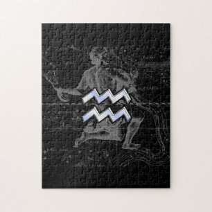 Chrome like Aquarius Sign on Hevelius Map Jigsaw Puzzle