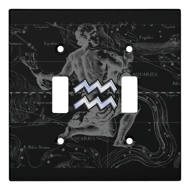 Chrome like Aquarius Sign on Hevelius Map Light Switch Cover (Front)