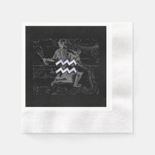 Chrome like Aquarius Sign on Hevelius Map Napkins