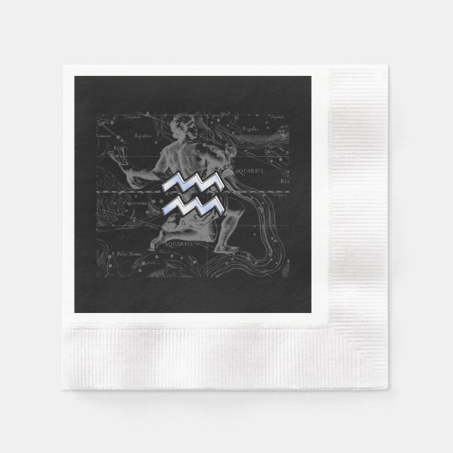 Chrome like Aquarius Sign on Hevelius Map Napkins (Front)