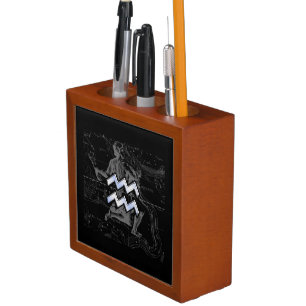 Chrome like Aquarius Sign on Hevelius Map Pencil/Pen Holder