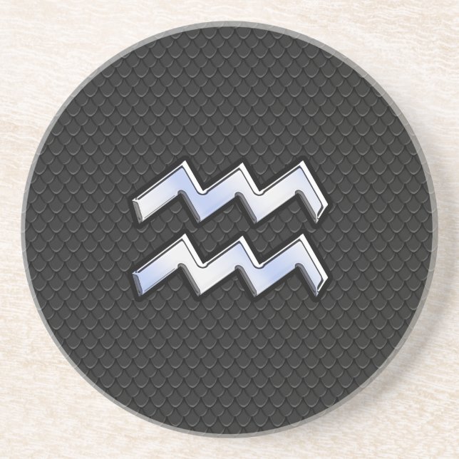 Chrome like Aquarius Zodiac in Snake Skin Drink Coaster (Front)