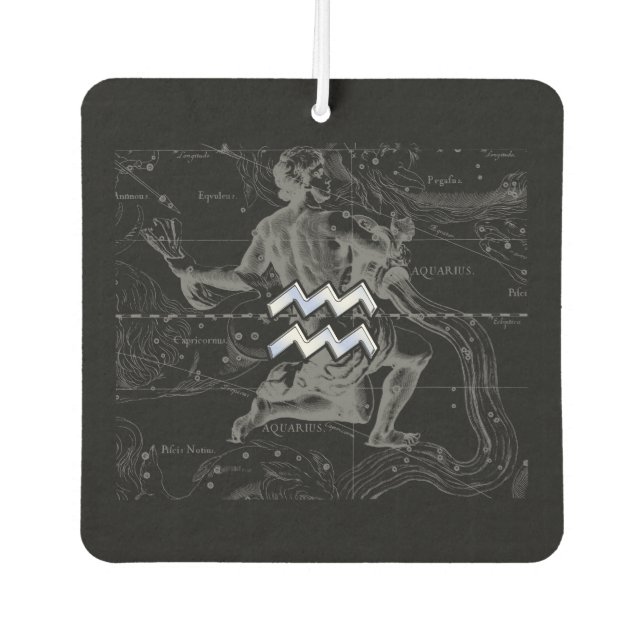 Chrome like Aquarius Zodiac Sign on Hevelius 1690 Air Freshener (Front)