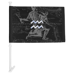 Chrome like Aquarius Zodiac Sign on Hevelius 1690 Car Flag