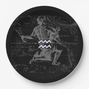 Chrome like Aquarius Zodiac Sign on Hevelius 1690 Paper Plates
