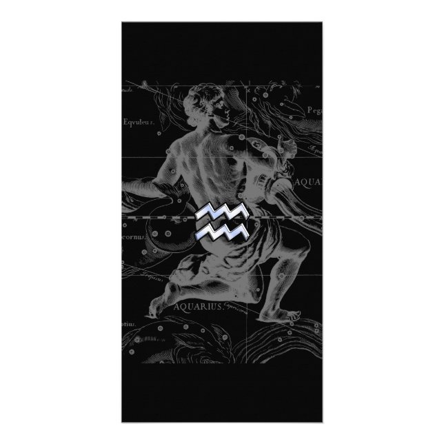 Chrome like Aquarius Zodiac Sign on Hevelius Card (Front)