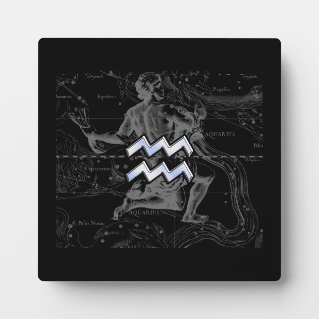 Chrome like Aquarius Zodiac Sign on Hevelius Plaque (Front)