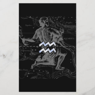 Chrome like Aquarius Zodiac Sign on Hevelius Stationery
