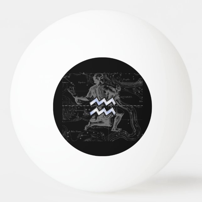 Chrome like Aquarius Zodiac Symbol on Hevelius Ping-Pong Ball (Front)