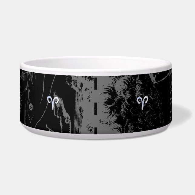 Chrome like Aries Zodiac Sign on Hevelius Black Bowl (Front)