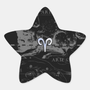 Chrome like Aries Zodiac Sign on Hevelius Black Star Sticker