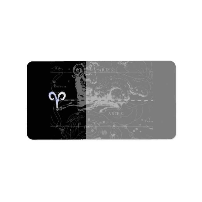 Chrome like Aries Zodiac Sign Vintage Hevelius Label (Front)