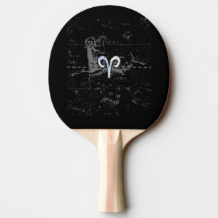 Chrome like Aries Zodiac Sign Vintage Hevelius Ping-Pong Paddle