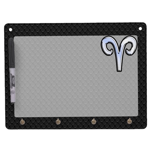 Chrome Like Aries Zodiac Symbol Dry Erase Board With Keychain Holder (Front)