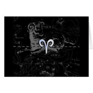 Chrome like Aries Zodiac Symbol on Hevelius 1690 Cards