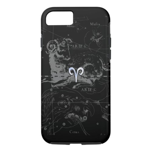 Chrome like Aries Zodiac Symbol on Hevelius 1690 iPhone 87 Case