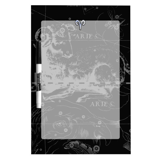 Chrome like Aries Zodiac Symbol on Hevelius 1690 Dry Erase Board (Front)