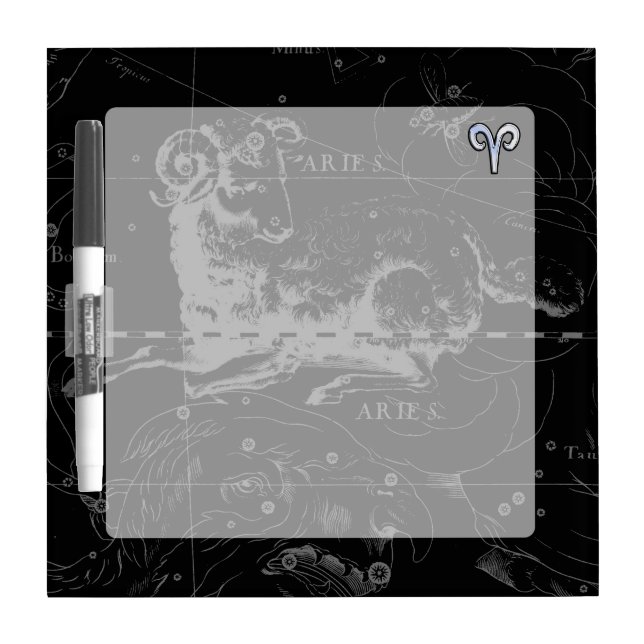 Chrome like Aries Zodiac Symbol on Hevelius 1690 Dry Erase Board (Front)