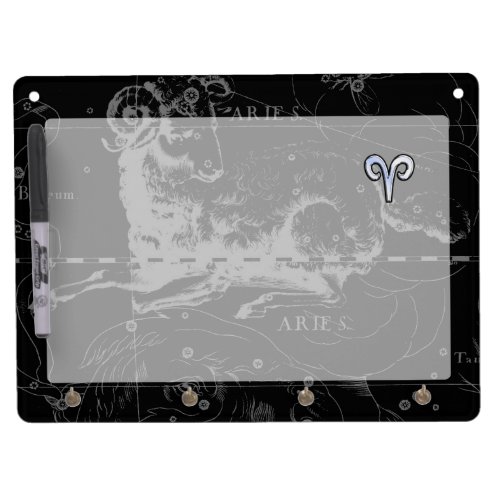 Chrome like Aries Zodiac Symbol on Hevelius 1690 Dry Erase Board With Keychain Holder