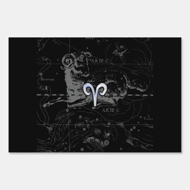 Chrome like Aries Zodiac Symbol on Hevelius 1690 Sign (Front)