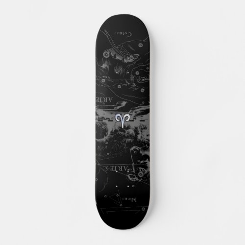 Chrome like Aries Zodiac Symbol on Hevelius 1690 Skateboard Deck
