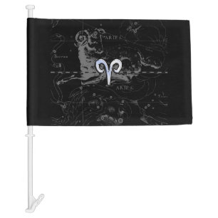 Chrome like Aries Zodiac Symbol on Hevelius Car Flag