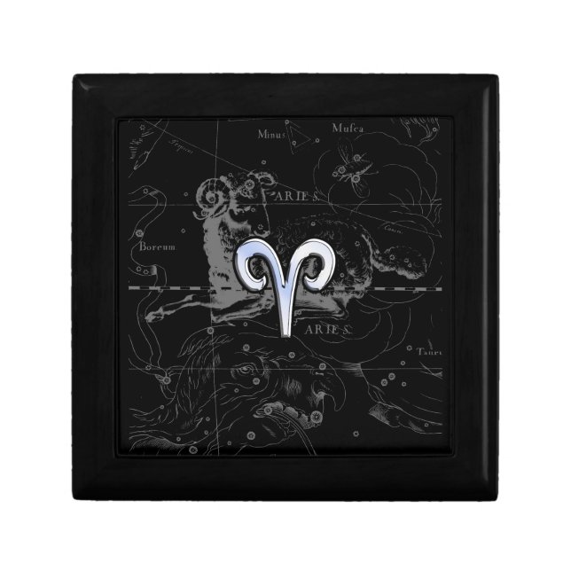 Chrome like Aries Zodiac Symbol on Hevelius Gift Box (Front)
