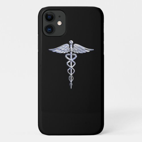 Chrome Like Caduceus Medical Symbol Black Decor iPhone 11 Case