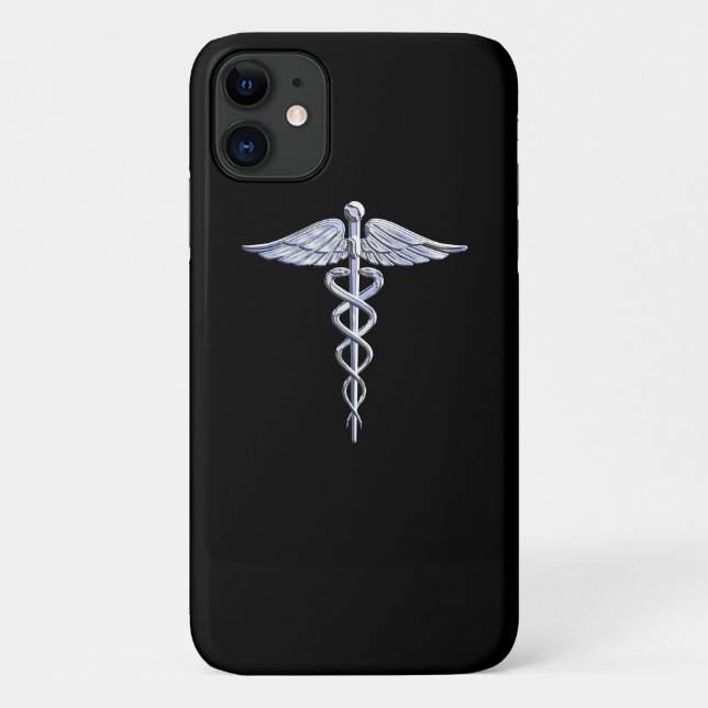 Chrome Like Caduceus Medical Symbol Black Decor Case-Mate iPhone Case (Back)