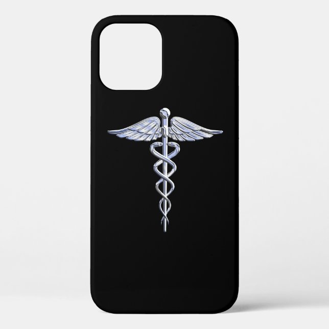 Chrome Like Caduceus Medical Symbol Black Decor Case-Mate iPhone Case (Back)