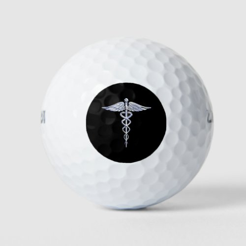 Chrome Like Caduceus Medical Symbol Black Decor Golf Balls