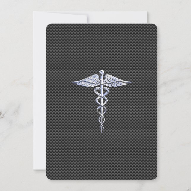 Chrome Like Caduceus Medical Symbol Carbon Fiber (Front)