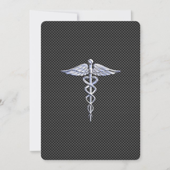 Chrome Like Caduceus Medical Symbol Carbon Fiber (Front)