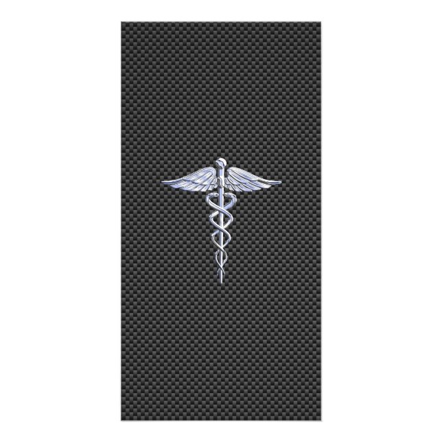 Chrome Like Caduceus Medical Symbol Carbon Fiber Card (Front)