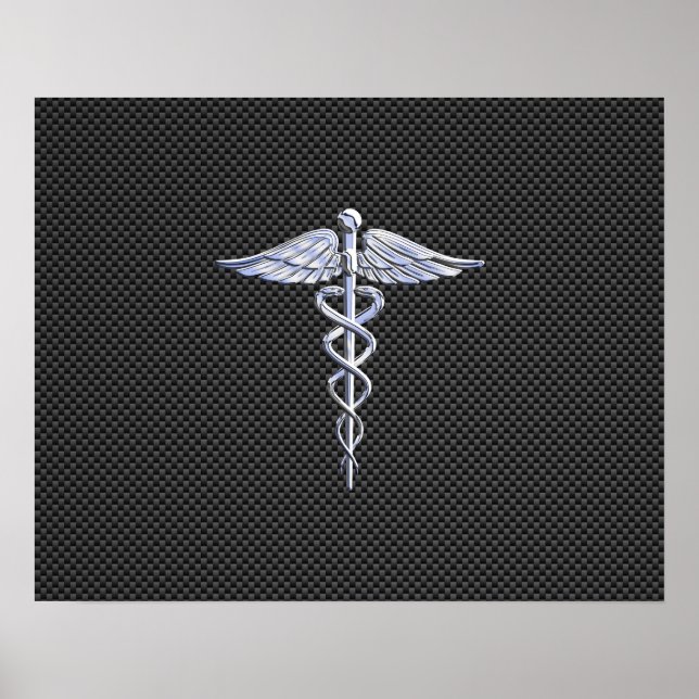 Chrome Like Caduceus Medical Symbol Carbon Fiber Poster (Front)