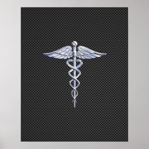 Chrome Like Caduceus Medical Symbol Carbon Fiber Poster