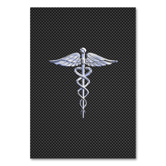 Chrome Like Caduceus Medical Symbol Carbon Fiber Table Number (Front)