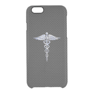 Chrome Like Caduceus Medical Symbol Carbon Fiber Clear iPhone 6/6S Case