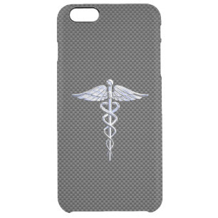 Chrome Like Caduceus Medical Symbol Carbon Fiber Clear iPhone 6 Plus Case