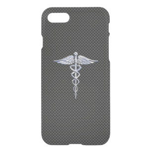 Chrome Like Caduceus Medical Symbol Carbon Fiber iPhone SE/8/7 Case