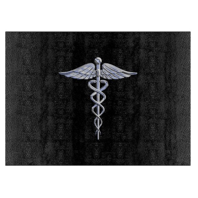 Chrome Like Caduceus Medical Symbol Cutting Board (Front)
