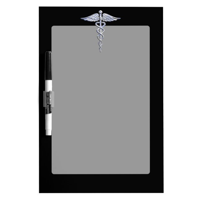 Chrome Like Caduceus Medical Symbol Dry Erase Board (Front)