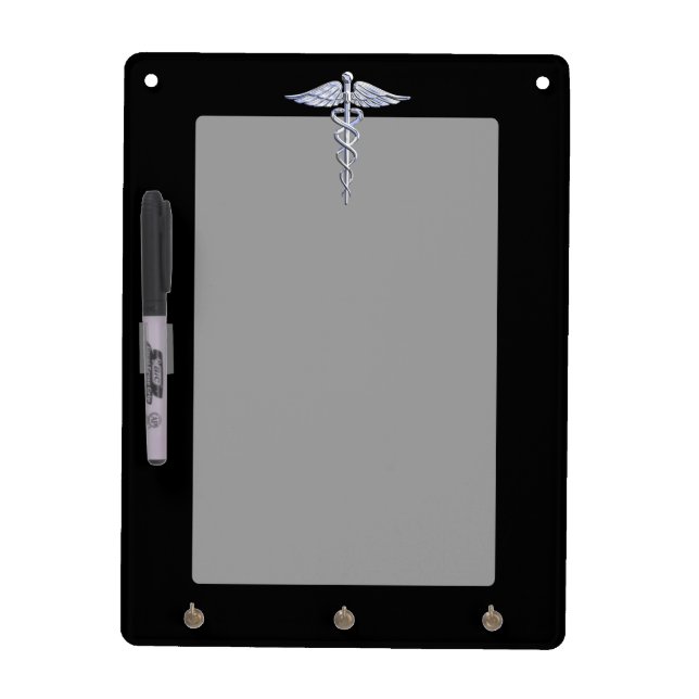 Chrome Like Caduceus Medical Symbol Dry-Erase Board (Front)
