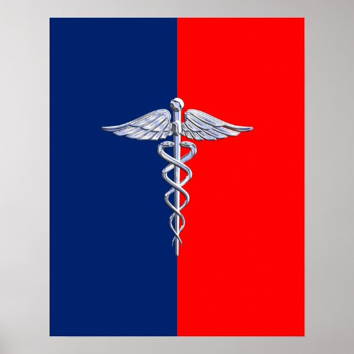 Chrome Like Caduceus Medical Symbol League Decor