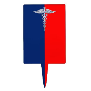Chrome Like Caduceus Medical Symbol League Decor Cake Topper